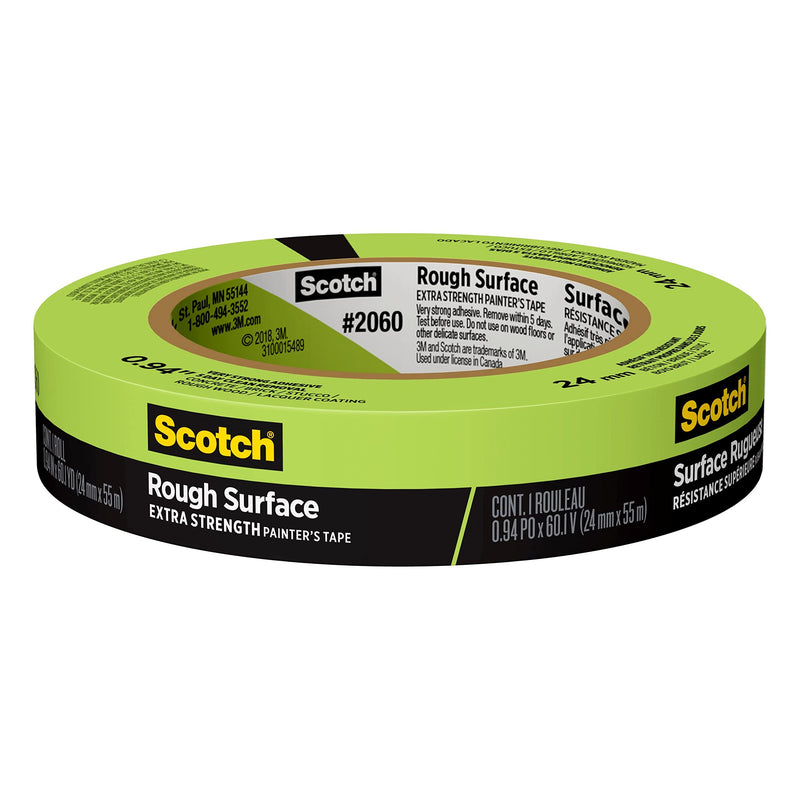 Scotch Rough Surface Extra Strength Painter's Tape, 0.94 in x 60.1 yd, Tape Protects Surfaces and Removes Easily, Rough Surface Painting Tape for Indoor and Outdoor Use, 1 Roll (2060-24AP) 0.94" Width