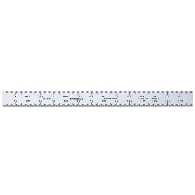Mitutoyo 182-211, Steel Rule, 150mm (1mm, 0.5mm), 1/64" Thick X 12mm Wide, Satin Chrome Finish Tempered Stainless Steel | 1mm and 0.5mm Graduations, 1/64" Thick, Satin Chrome Finish, Tempered Stainless Steel