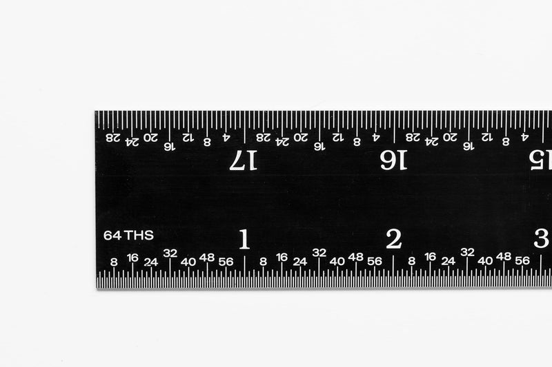 PEC Tools 18 Inch Rigid Ruler, 4R (8ths, 16ths, 32nds, 64ths) | 402-018EZ, Made in US, Stainless Steel, Black Chrome