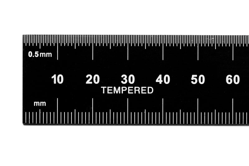 PEC Tools 300mm Rigid Ruler, Metric (mm, 0.5mm, mm, 0.5mm) | 752-300EZ, Made in US, Stainless Steel, Black Chrome