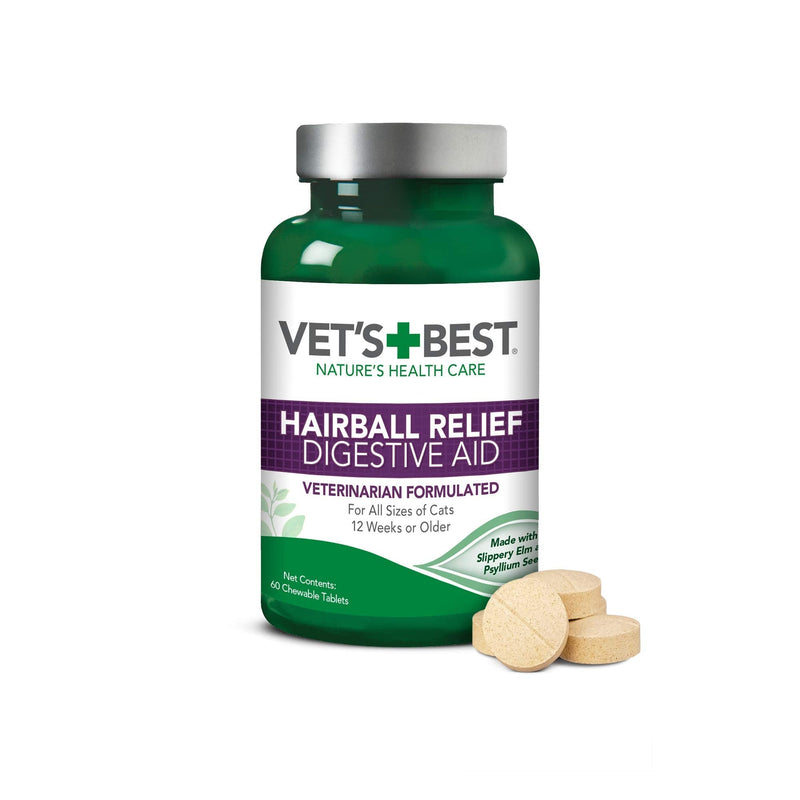 Vet's Best Cat Hairball Relief Digestive Aid| Vet Formulated Hairball Support Remedy | Classic Chicken Flavor 60 Tablets - PawsPlanet Australia