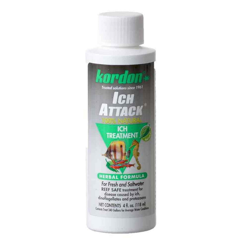 Kordon Ich-Attack Disease Inhibitor: Natural Solution for Ich & External Fish Diseases, 100% Organic Herbal Treatment for Fresh & Saltwater, Safe for Invertebrates, Made in The USA, 4-Ounces