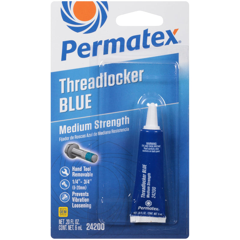 Permatex 24200 Threadlocker Blue Medium Strength,Thread Lock & Screw Glue for Bolts Nuts & Fasteners to Prevent Loosening & Corrosion, Removable with Hand Tools 6 ml