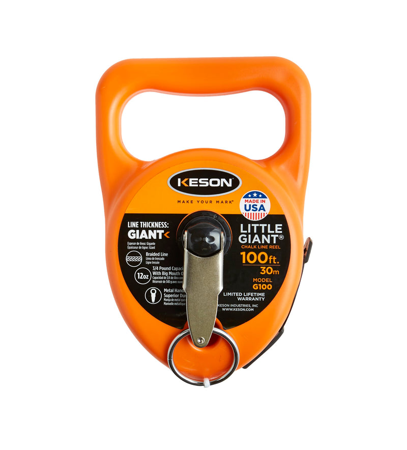 Keson G100 Little Giant Chalk Line Reel, 12-Ounce Chalk Capacity, 100-Foot