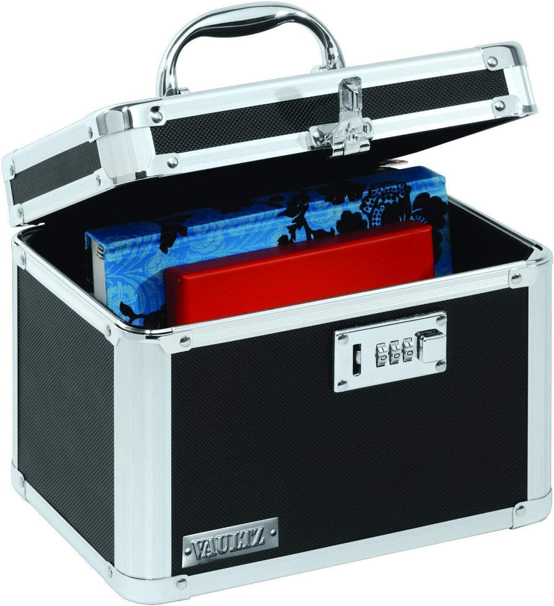 Vaultz Secure Security Lock Boxes - Safe Combination Lock Box, Storage for Documents, Valuables, Medicine & Money - 9.88 x 7.75 x 7 Inch - Black/Chrome Standard