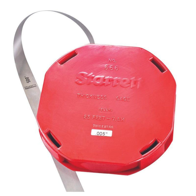 Starrett Tempered Steel Thickness Gauge or Feeler Stock in Rolls with Dispenser Case - Ideal for Carpenters and Home Improvement - 25' x 1/2" Size of Leaves, .005" Thickness - 666-5 0.005" Thickness