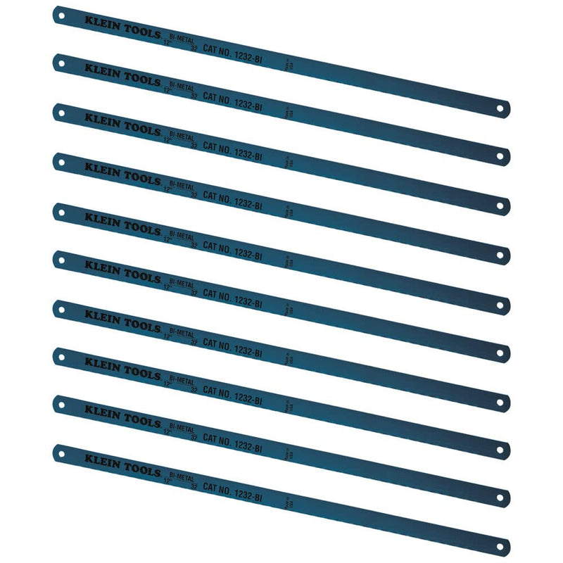 Klein Tools 1232BI-P Hacksaw Blades, Bi-Metal Replacement Blades 32 TPI, 12-Inch, 10-Pack, Made in USA 32 Teeth Per Inch