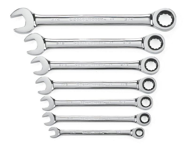 GEARWRENCH 7 Pc. 12 Point Ratcheting Combination SAE Wrench Set - 9317 7 Piece SAE