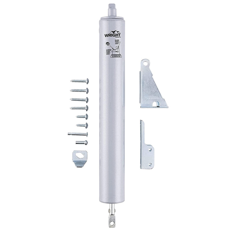 Wright Products Heavy-Duty Pneumatic Storm Door Closer – Durable, Adjustable, Quiet-Closing with Hold-Open Feature (Transitional, Aluminum) Transitional