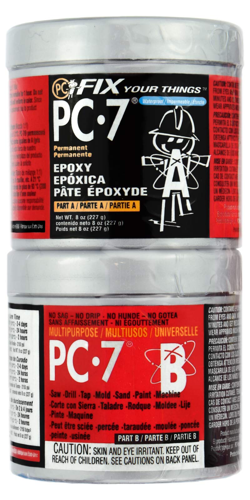 PC Products PC-7 Epoxy Adhesive Paste, Two-Part Heavy Duty, 1/2lb in Two Cans, Charcoal Gray 87770 1/2 lb in Two Cans