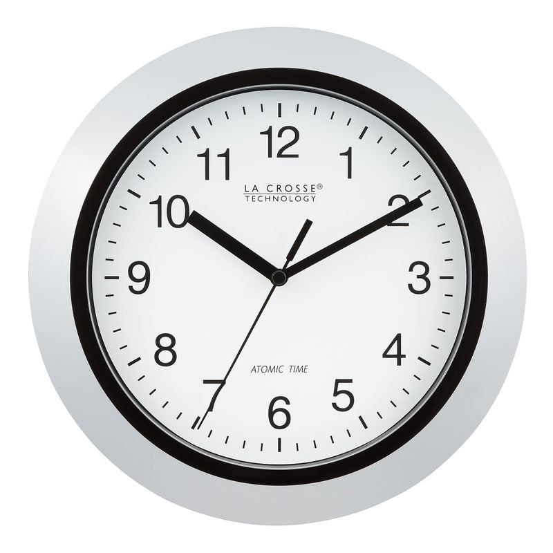 La Crosse Technology WT-3102S Atomic Analog Wall Clock, 10", Silver 10 Inch