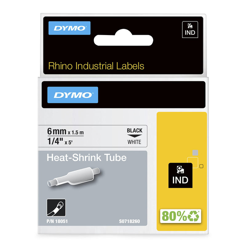 DYMO Rhino Industrial Heat-Shrink Labels, 1/4" Tube, Black Print on White Black on White 1/4" (6MM)