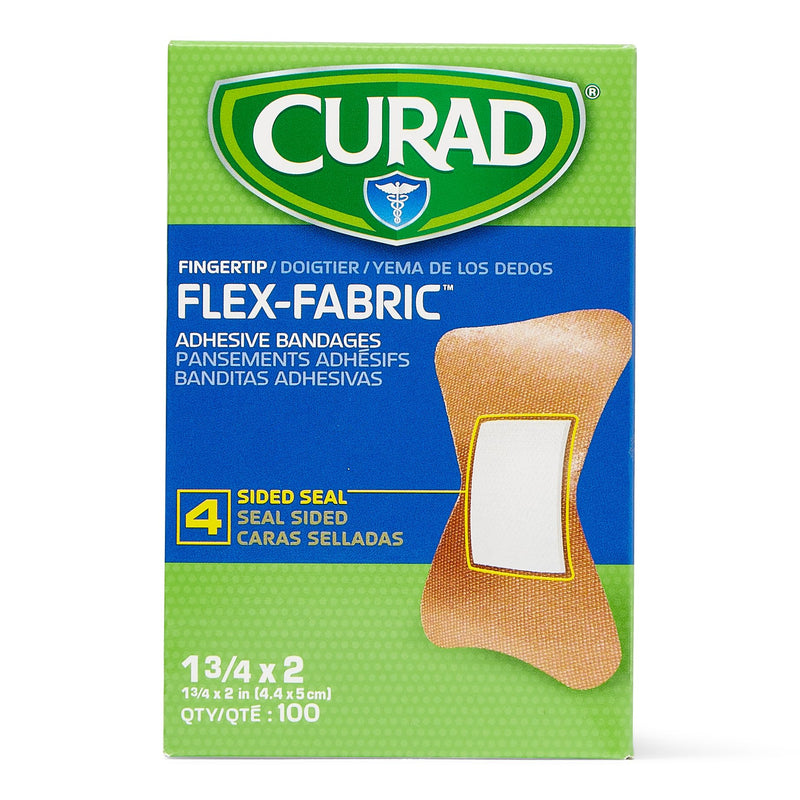 CURAD Flex-Fabric Adhesive Fingertip Bandages, Skin-Friendly Adhesive, 2 x 1.75 Inches, Breathable Fabric, 100 Bandages Per Box - NewNest Australia