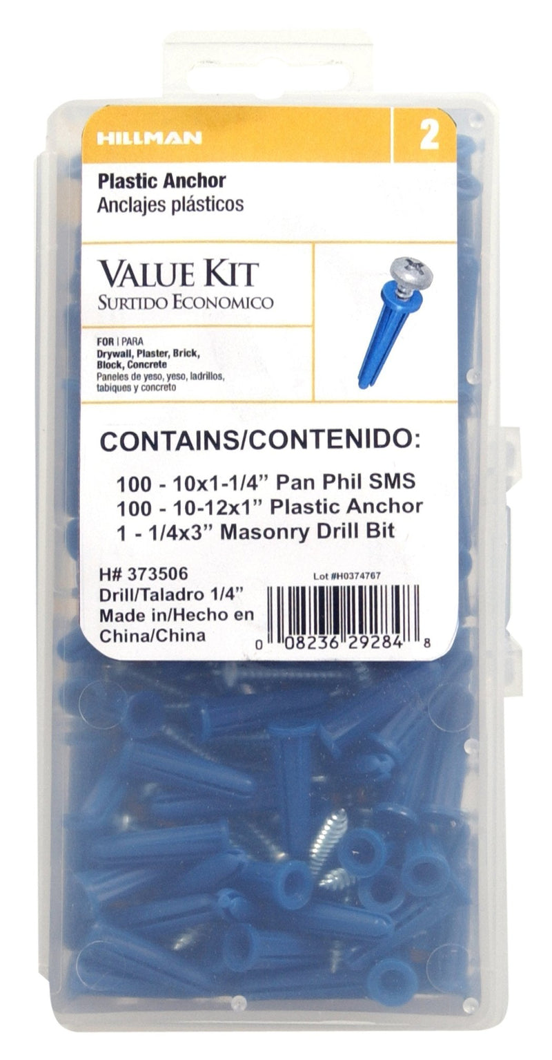 Hillman Blue Conical Plastic Anchor with Pan Phillips Screws Kit #10-12 x 1"- 201 Pack 373506