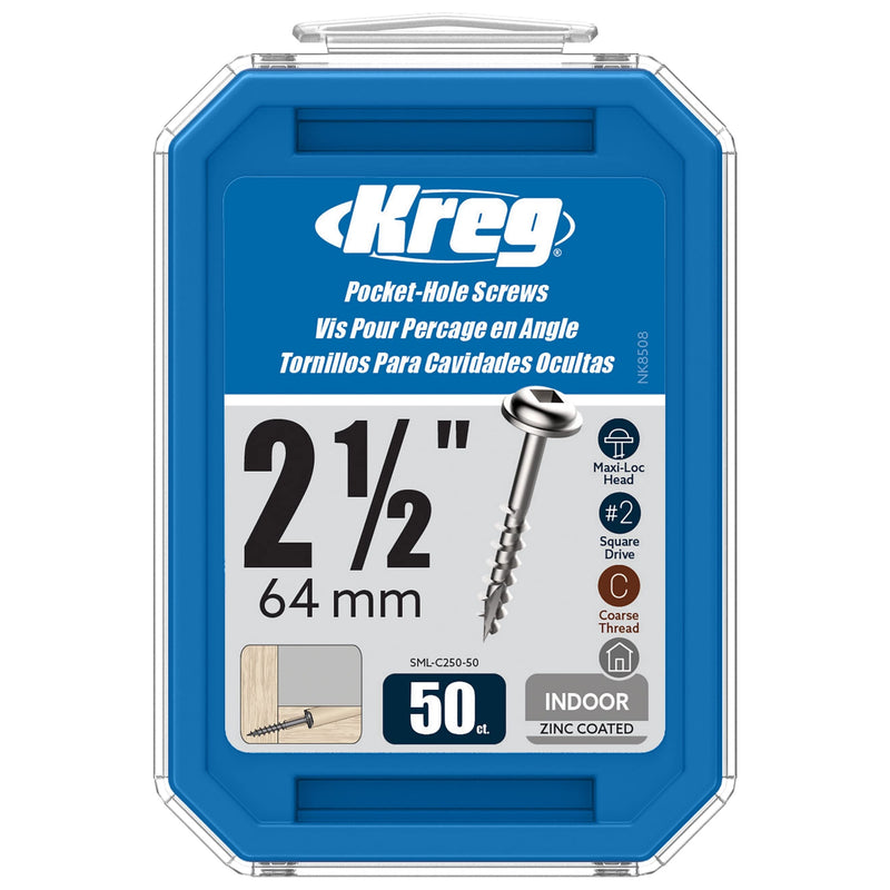 Kreg SML-C250-50 Zinc Pocket-Hole Screws, 2 1/2 Inch, #8 Coarse Thread, Maxi-Loc Head (50 Count)