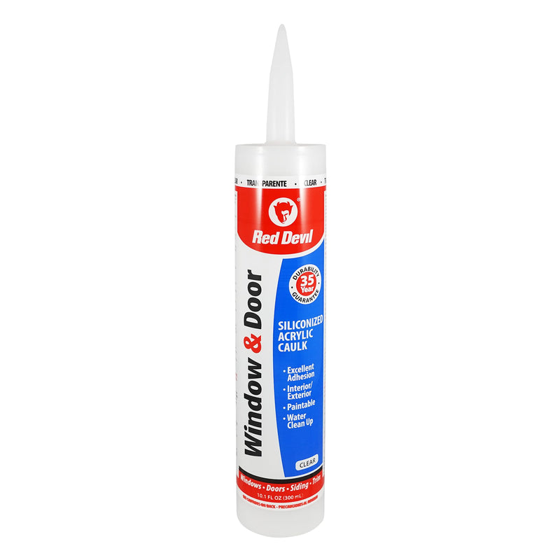Red Devil 0876 Window & Door Siliconized Acrylic Caulk, Clear, 10.1 oz, Pack of 1, Made in USA