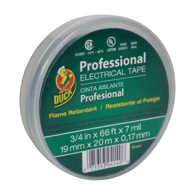 Duck Brand Professional Grade Electrical Tape, 3/4-Inch by 66 Feet, Single Roll, Green (299014)