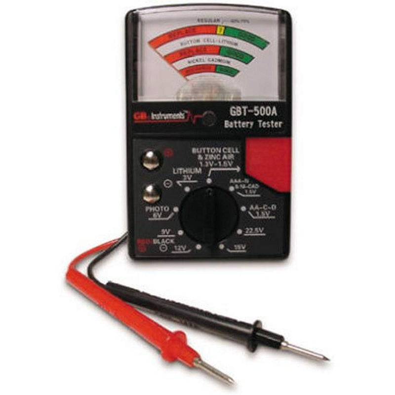 Gardner Bender GBT-500A Analog 1.5 V Button Cell/22.5 Photo/AA/AAA/12 V/9 V/Lantern Cells & More, Leads Battery Tester,14 Battery Range, Black No Size 14 Battery Range