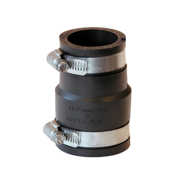 Fernco P1056-150/125 Flexible PVC Pipe Coupling Cast Iron, Plastic or Steel Plumbing Connections, 1-1/2" x 1-1/4", Black