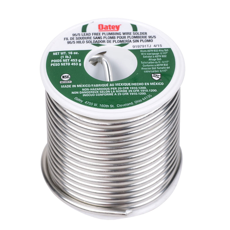 Oatey 22018 Lead-Free Plumbing Solder Wire, 0.117 in Diameter, 1 lb Roll, 95/5 Tin Antimony Alloy