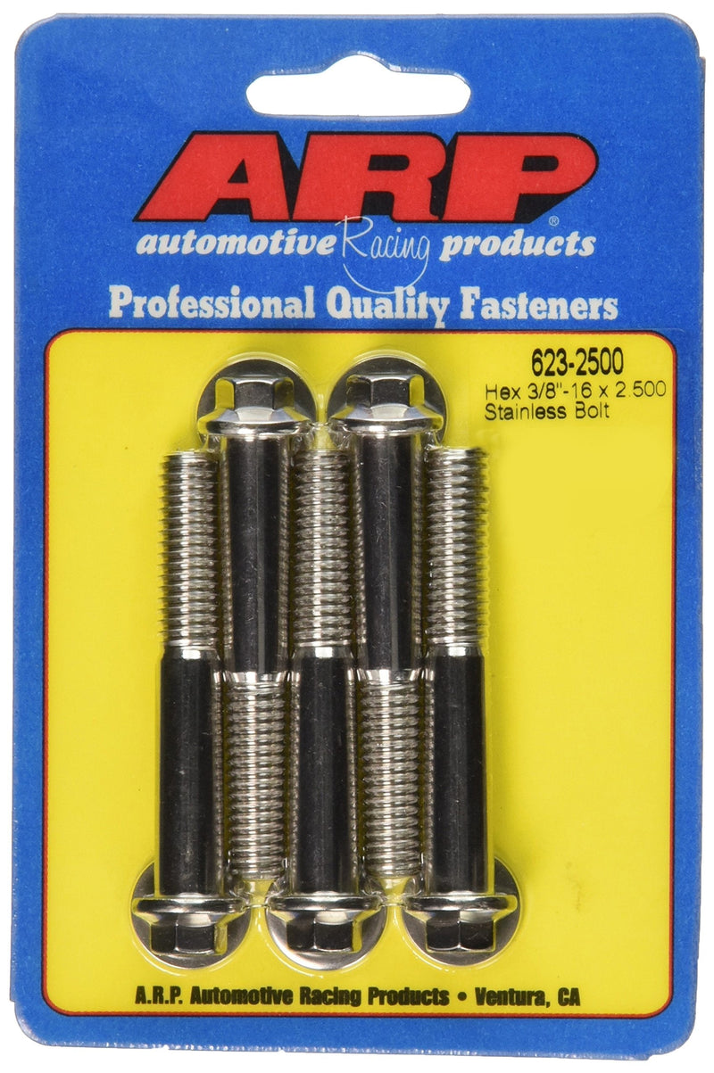 ARP 6232500 5-Pack Of Stainless Steel Hex Bolts, Size 3/8-16, 2.500 Under Head Length
