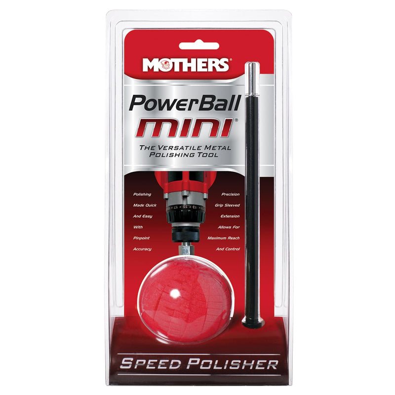 Mothers PowerBall Mini, Polishing Tool with 10” Quick Swap Bit – Drill-Powered, Cleans & Polishes Tight Areas on Wheels, Diamond Plate, Lenses, Engine Parts & More, Fast & Unmatched Shine (05141)