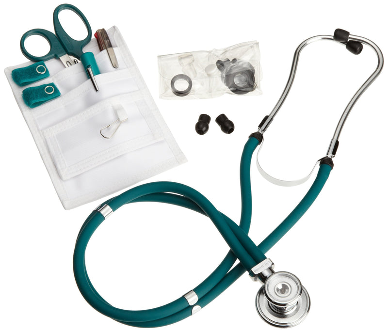 ADC Nurse Combo Plus, Pocket Pal/Sprague Stethoscope Kit, Includes Pocket Pal III Nurse Medical Accessory Kit with MiniMedicut Shears, 3-Color Pen, Adlite Plus Penlight,Teal Teal (Plus Combo)