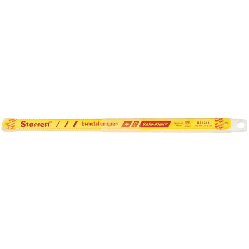 Starrett Bi-Metal Unique HSS Safe-Flex Hand Hacksaw Blade - Ideal for Contractors and Tradesmen - 12" Length, 1/2" Width, 0.024" Thickness, 18 TPI, 10-Pack - KBS1218-10