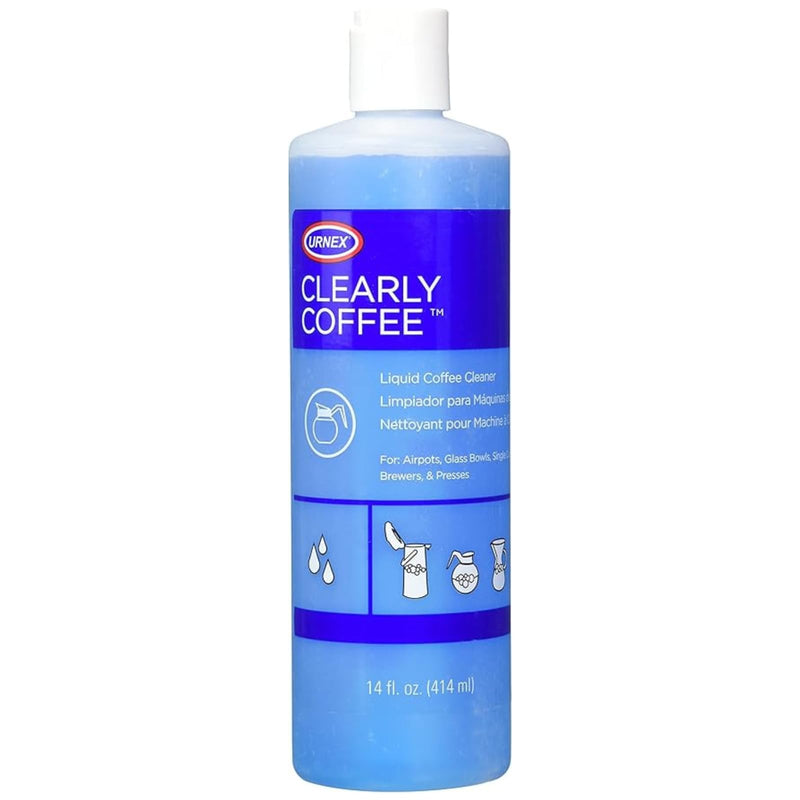 Urnex Clearly Coffee Pot Cleaner 14 Ounce (Made in the USA) French Press Liquid Cleaner for Glass Bowls Airpots Satellite Brewers and Thermal Servers Removes Coffee Oils 14 Fl Oz (Pack of 1)