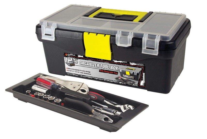 Performance Tool W54012 Heavy Duty Plastic Organizer Tool Box for Workshops and Garages, Black, 12.5-Inch 12" Plastic Tool Box