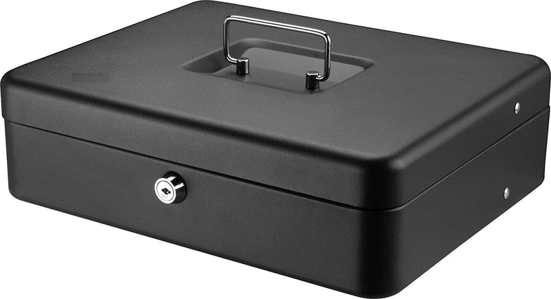 SentrySafe Black Money Saving Box with Cash Tray and Key Lock, Portable Safe Box with Carrying Handle, 0.21 Cubic Feet, 3.75 x 12 x 9.3 Inches, CB-12 Cash Box Pack of 1