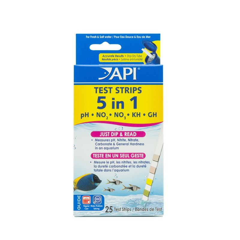 API 5-in-1 Test Strips Freshwater and Saltwater Aquarium Test Strips 25-Count Box Aquarium Water Testing