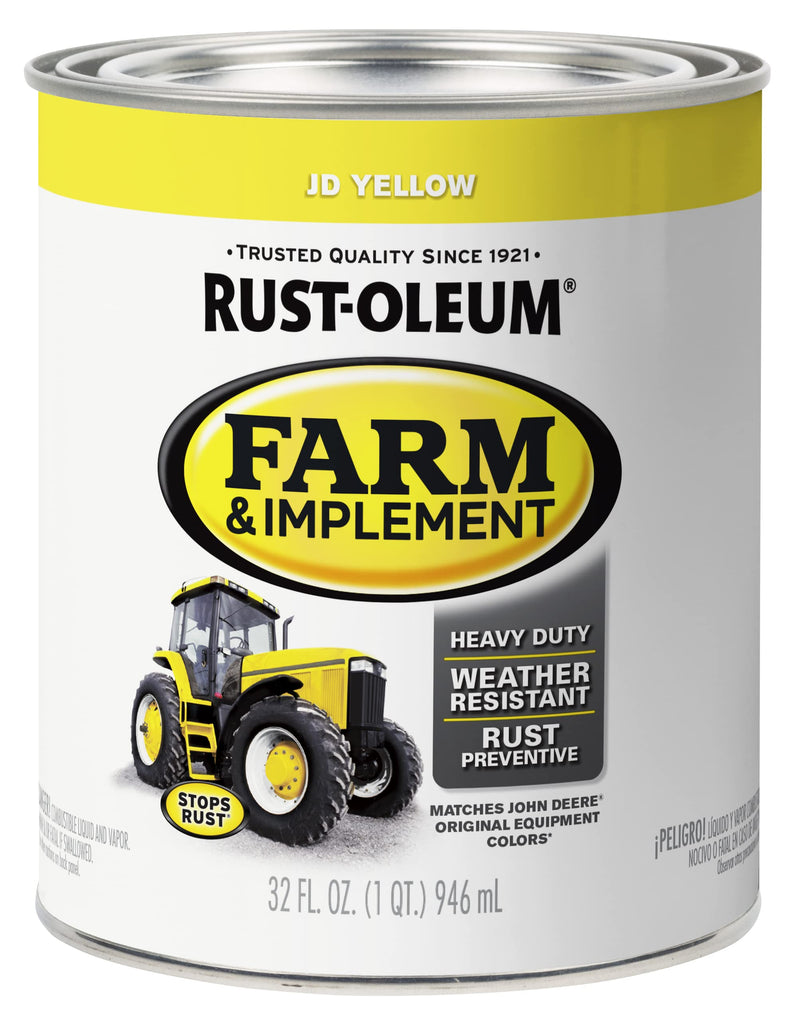 Rust-Oleum 7443502 Specialty Farm Equipment Brush On Paint, Quart, John Deere Yellow J.D. Yellow