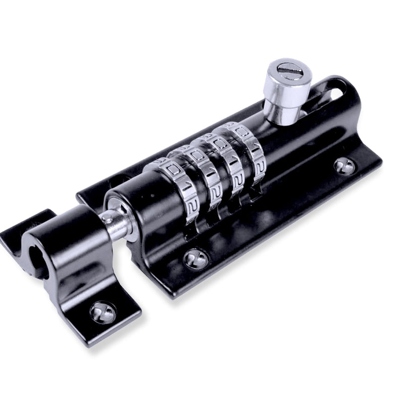Combi-Bolt 4-Digit Combination Sliding Bolt Gate Lock, Secure Gates, Sheds, Windows, Doors, Barns, Fences, Iron or Wooden Gates, Equipment, Tools, Backyards, Livestock, and More (CB2000-BLACK) 1PK Black