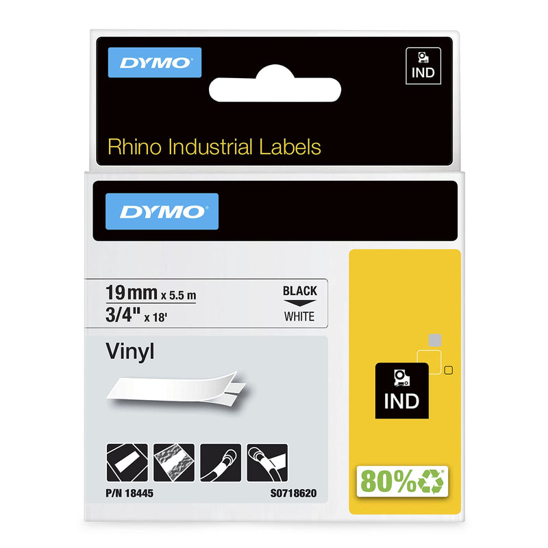 DYMO Rhino Industrial Vinyl Labels, 3/4", Black Print on White Tape Black on White 3/4" (19MM)