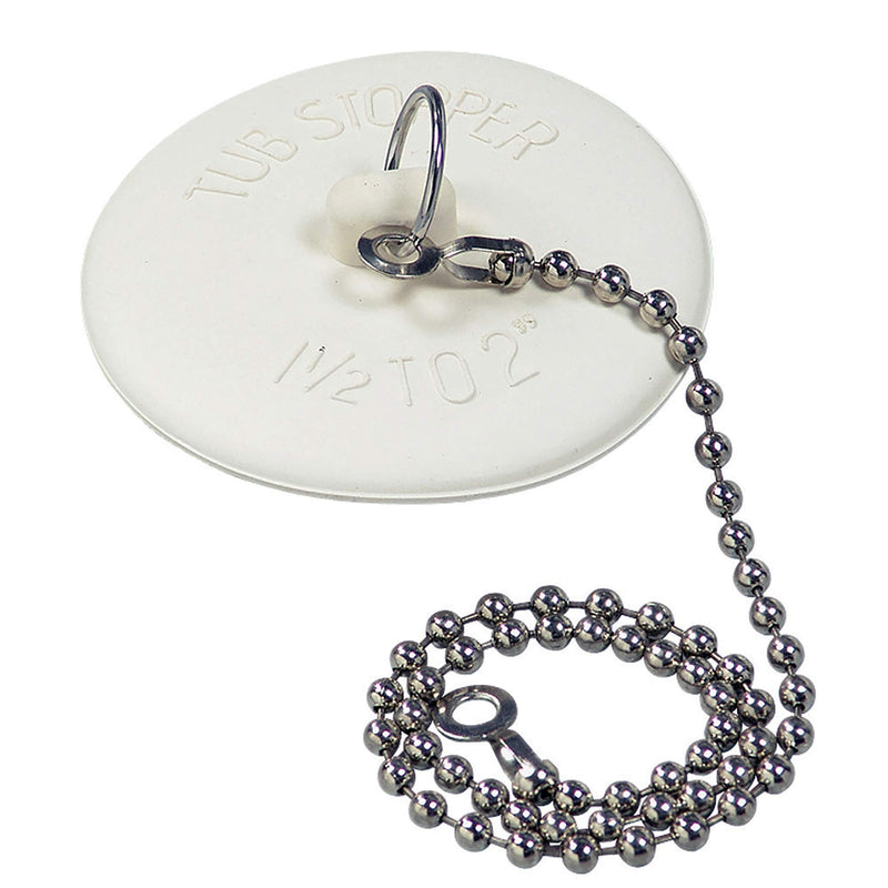 Danco 80783 Fit-All Rubber Stopper, Tub Drain, White Chain