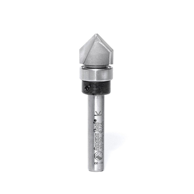 Amana Tool - 45750 Carbide Tipped V-Groove 90 Deg x 1/2 Dia x 1/2 x 1/4" Shank with Up