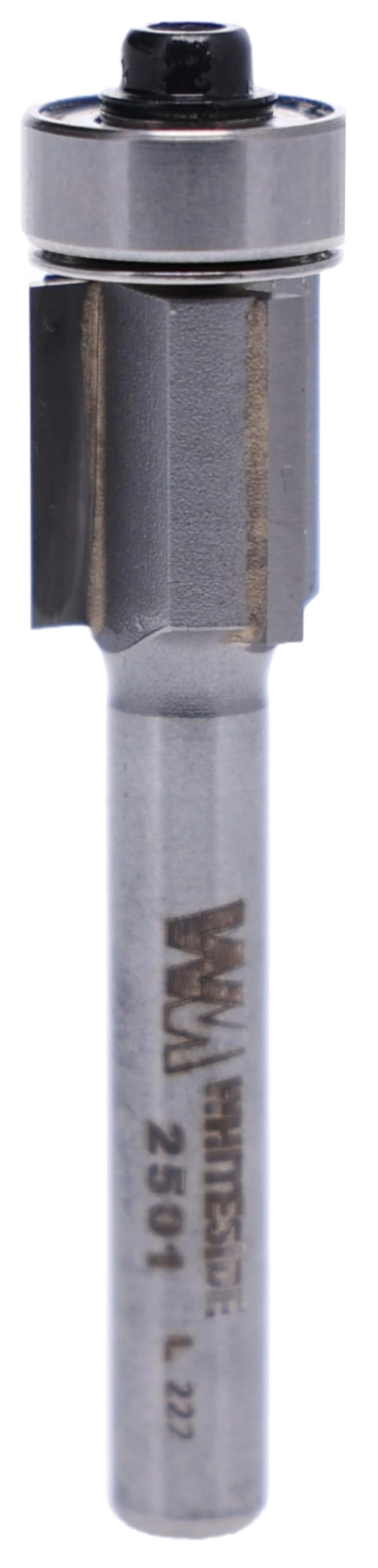 Whiteside 2501 Three Flute Flush Trim Router Bit: 1/2 Inch Cutting Diameter, 1/2 Inch Cutting Length, 1/4 Inch Shank, 2-1/8 Inch Overall Length, B3 Bearing