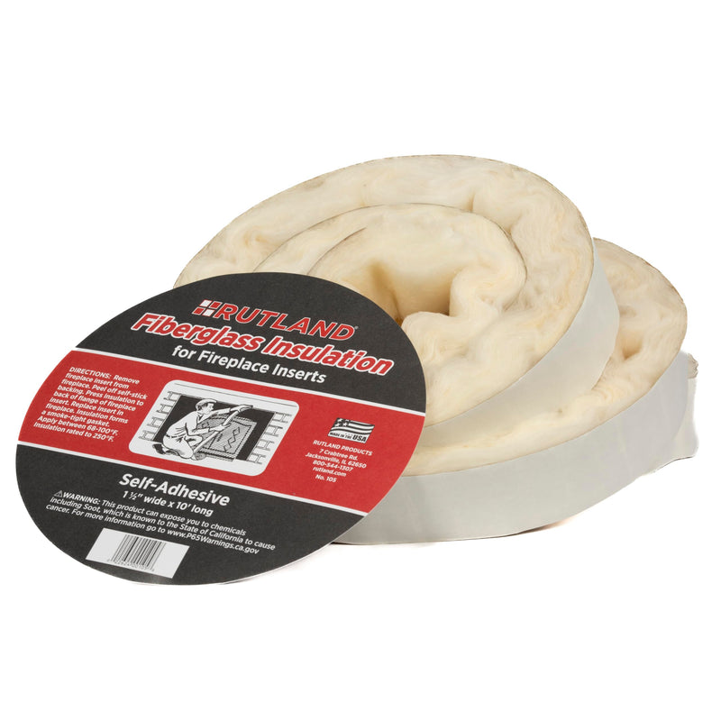 Rutland Fireplace Insert Insulation Fiberglass Strip, Self-Adhesive 1-1/2" x 10' Roll, White-Yellow High Temperature Fiberglass Gasketing for Sealing Insert Flange & Masonry Walls 1-1/2" x 10'