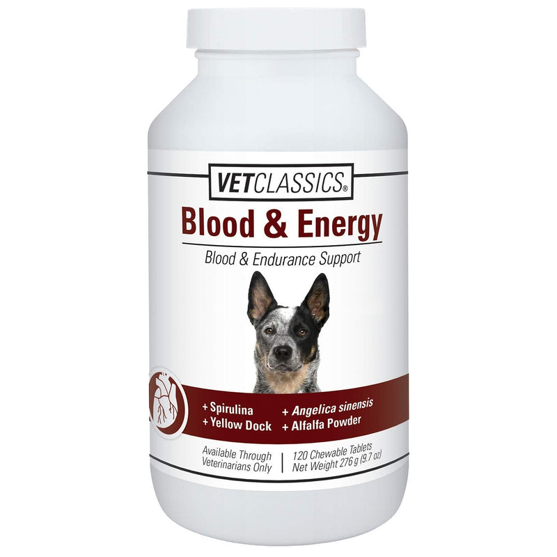 Vet Classics Blood & Energy Support for Dogs, Supports Endurance with Spirulina, Yellow Dock, & Alfalfa Support Formation of Hemoglobin and Myoglobin, 120 Chewable Tablets - PawsPlanet Australia