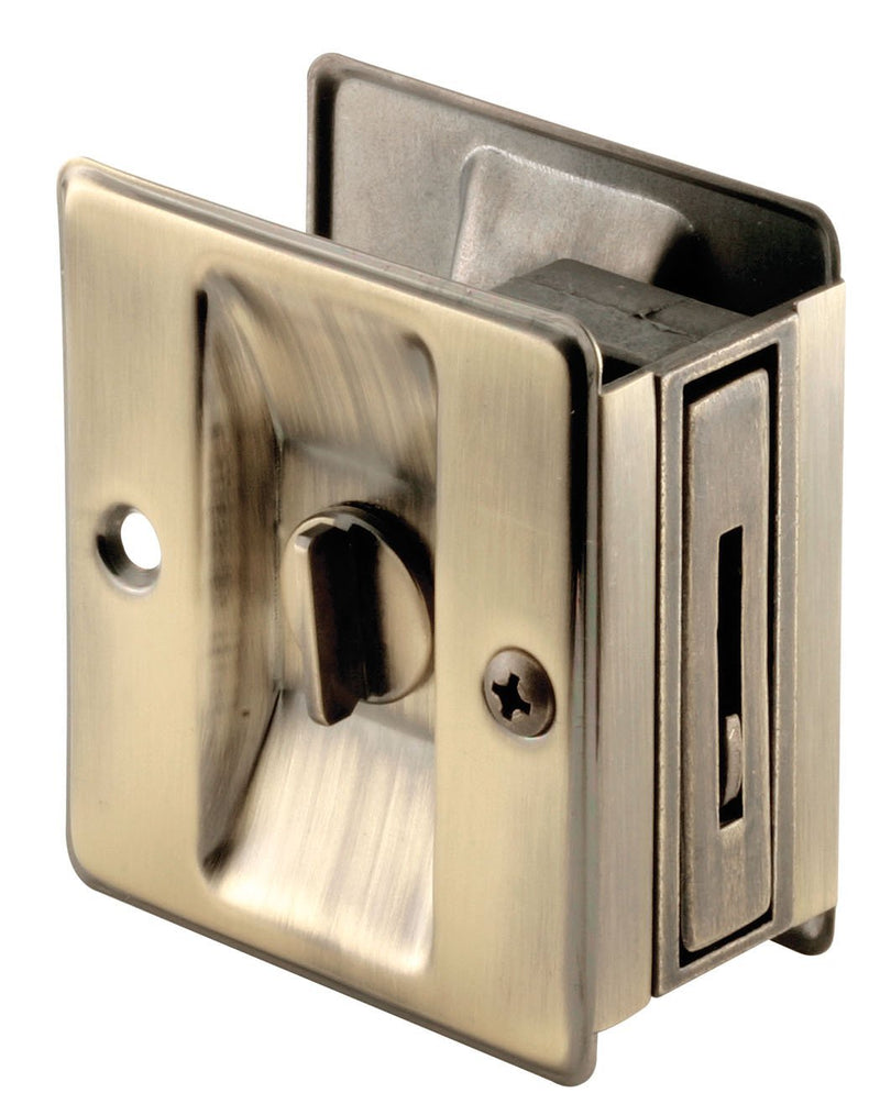 Prime-Line N 6774 Pocket Door Privacy Lock with Pull - Replace Old or Damaged Pocket Door Locks Quickly and Easily – Antique Brass (Single Pack) 1 Pack
