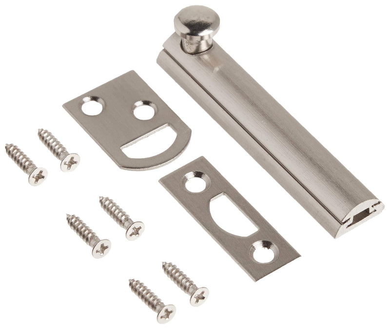 Hickory Hardware Security Slide Latch Door Lock Bolt | 2 Pack | Heavy-Duty Hardware for Flush or Recessed Doors and Gates | 3 Inch | Satin Nickel
