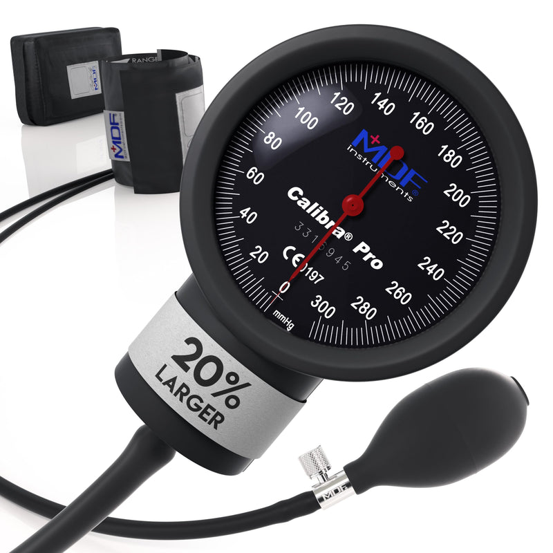 MDF Instruments, Extra Large Gauge Calibra Pro Aneroid Sphygmomanometer with Shock Guard & Adult Sized Cuff Included, Lifetime Calibration, Black Dial, Black Cuff, MDF808B11 All Black Extra Large Gauge - Adult Cuff
