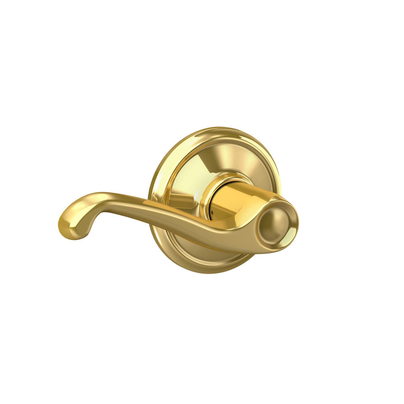 Schlage F10 FLA 605 Flair Door Lever, Hall & Closet Passage Lock, Bright Brass Standard