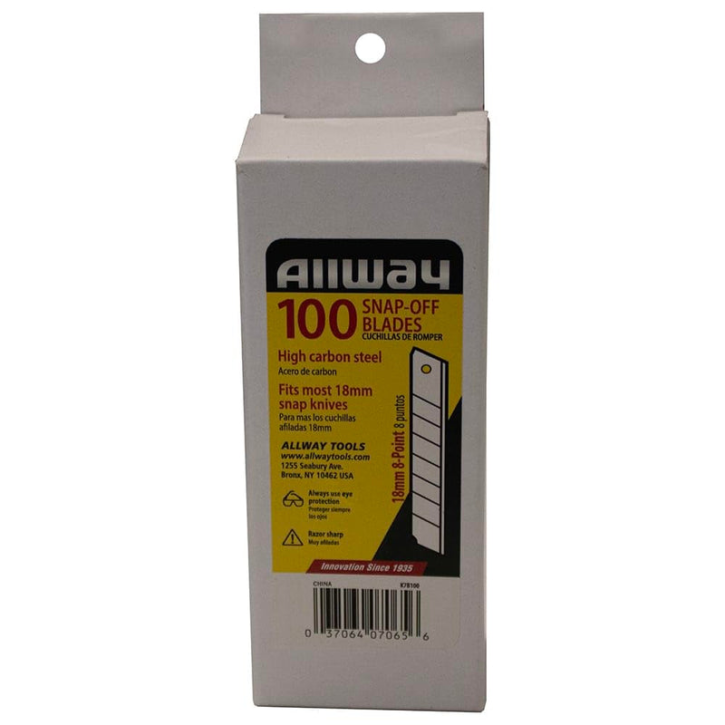 ALLWAY K7B100 Snap-off 18mm Carbon Steel Blades, 100 Pack 18mm Snap-Off Knife Blades (100 Pack)