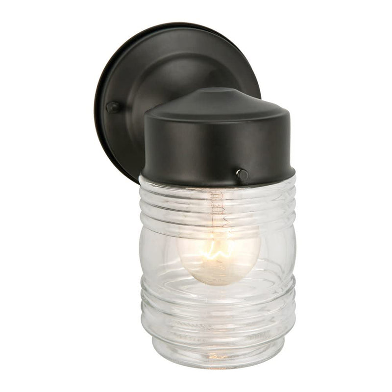 Design House 502195 Jelly Jar Classic 1 Indoor/Outdoor Wall Light with Clear Ribbed Glass for Entryway Porch Patio, 1-Pack, Matte Black Wall Sconce