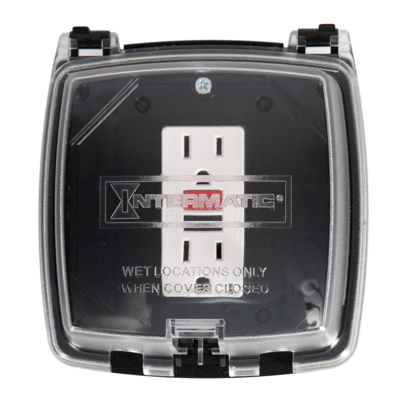 Intermatic WP1020C Weather Proof Plastic Receptacle Cover for Two-Gang 4” Box Single Gang Applications - Heavy-Duty UV Stabilized Polycarbonate - Outdoor Electrical Outlet Protection