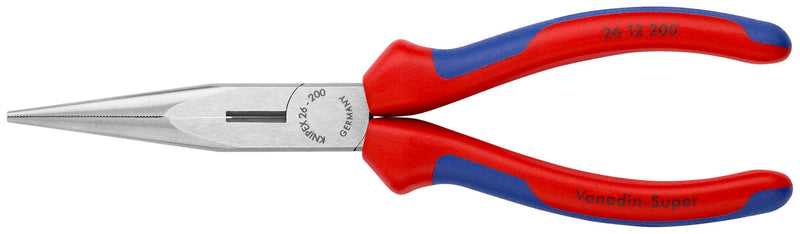 KNIPEX Tools - Long Nose Pliers With Cutter, Multi-Component (2612200), Multi-Colour, 8 inches Comfort Grip