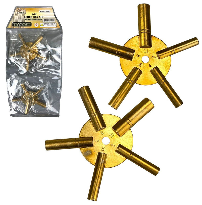 Universal Brass Clock Key Winder Set | 2 Piece Set Includes Odd Even Numbers | Great for Windig Grandfather Clocks, Antique Clocks, Watchmakers, Watch Repairs