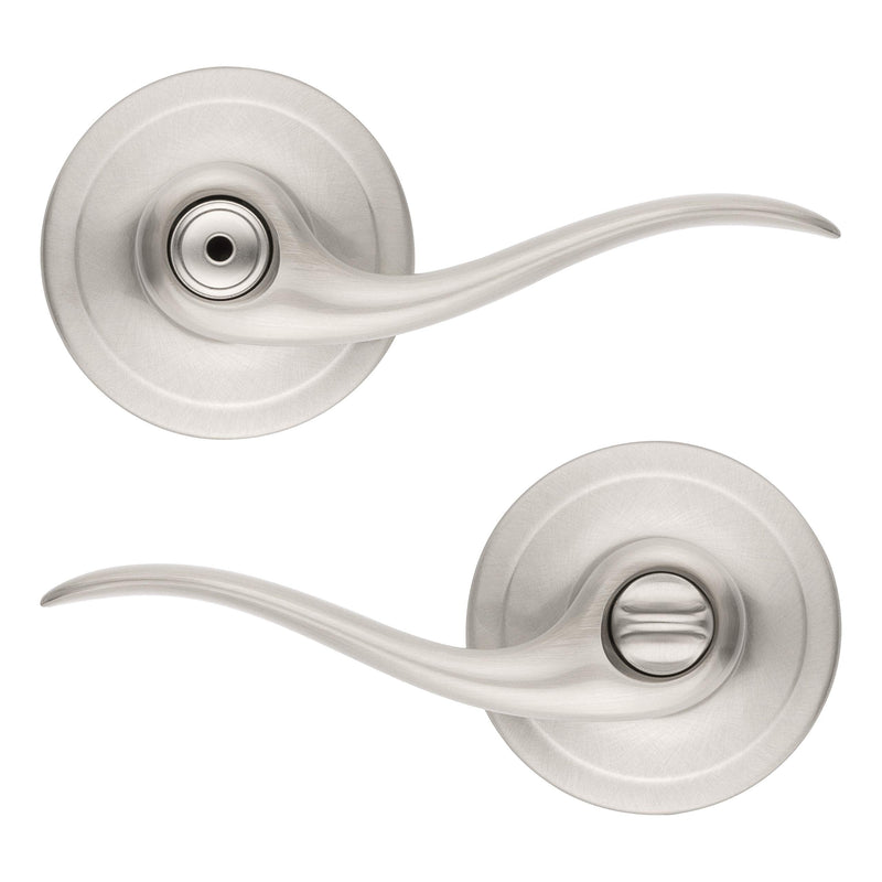 Kwikset Tustin Interior Privacy Door Handle with Lock, Door Lever For Bathroom and Bedroom, Satin Nickel Reversible Keyless Turn Lock, with Microban Protection